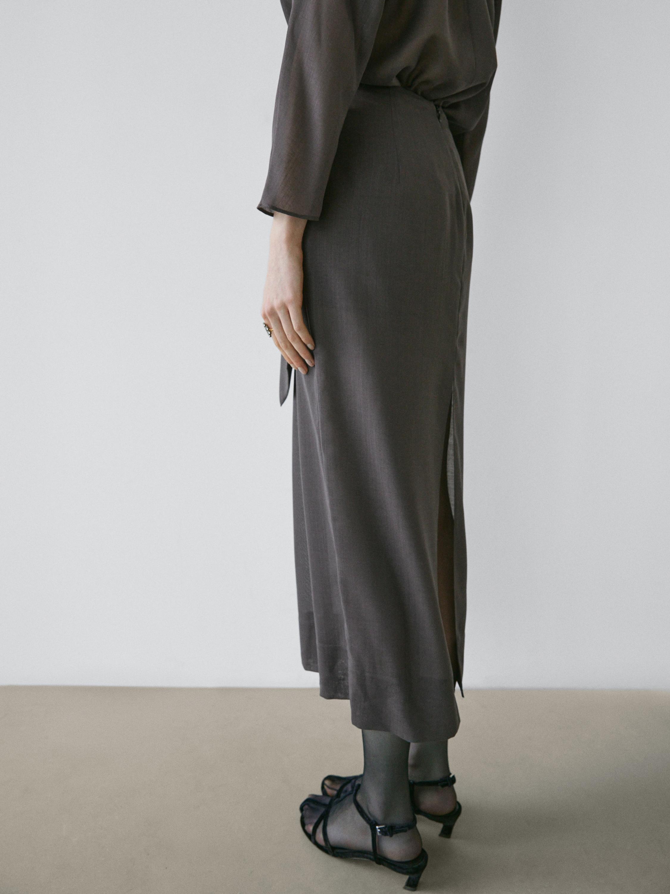 Straight midi skirt with sheer detail - STUDIO